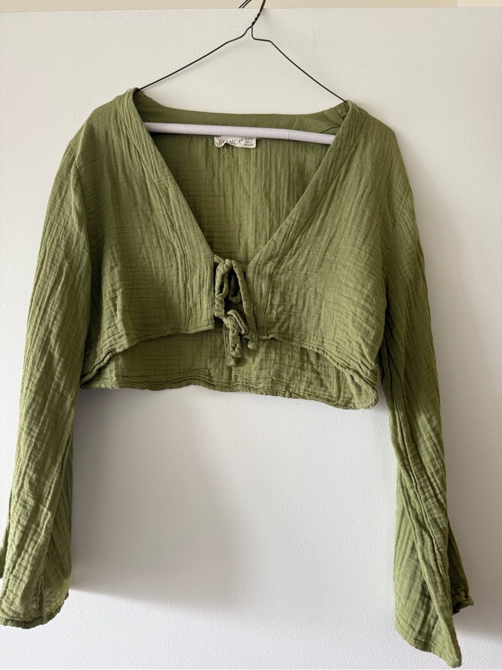 100% Cotton Tie Front Crop Blouse